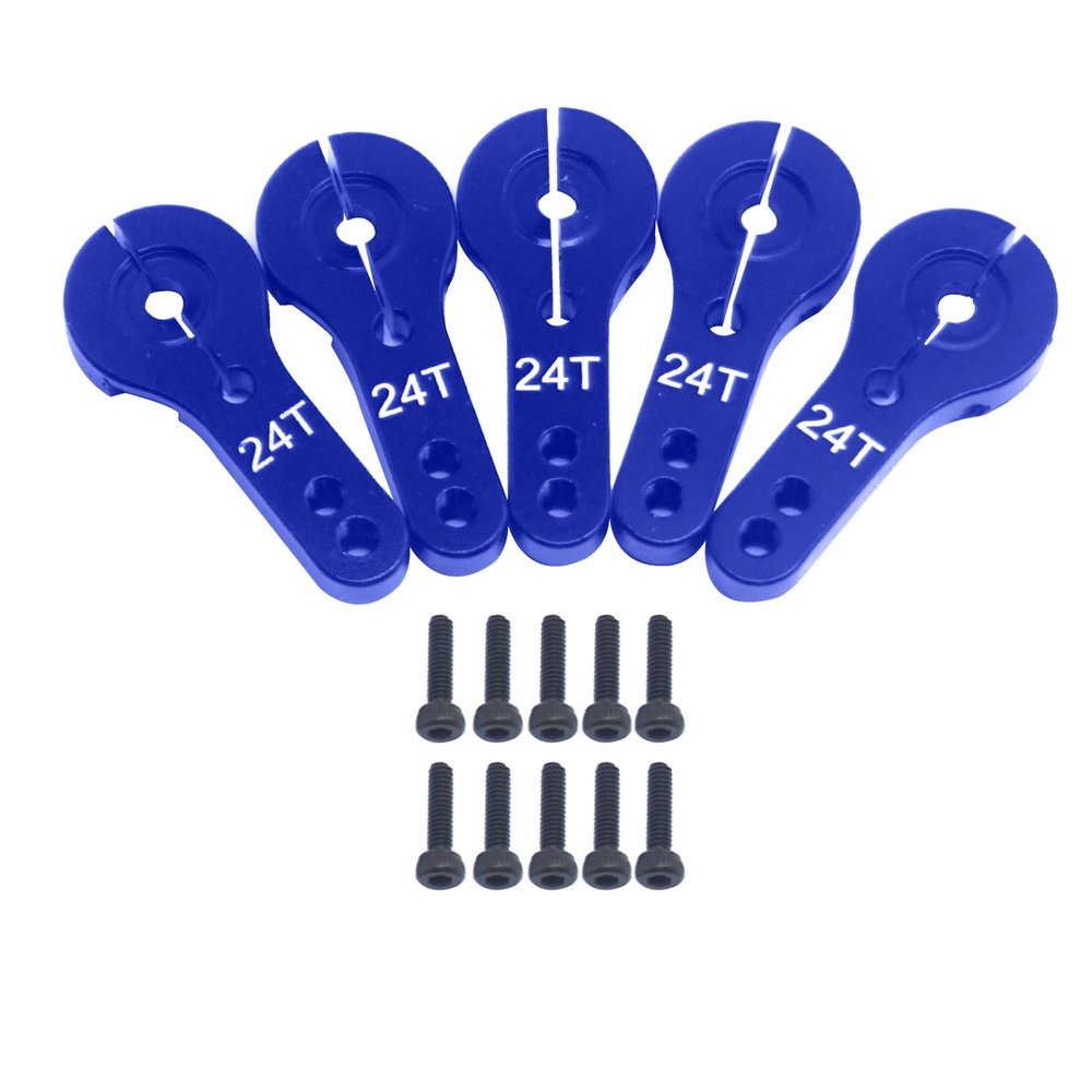 5Pack ShareGoo Aluminum 24T Servo Horn M3 Threads Motors Steering Arm Compatible with Hitec Servo Motor RC Car Truck Buggy Airplane (Blue)