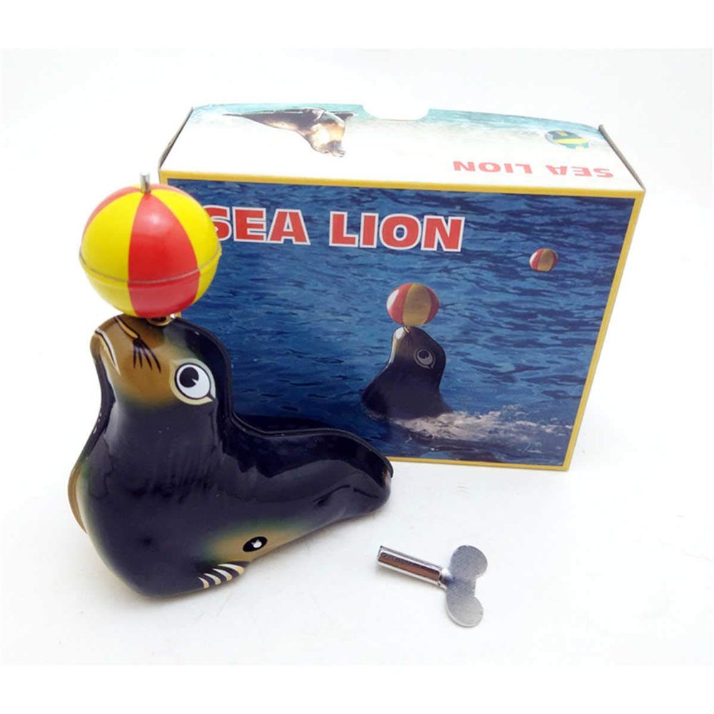 Charmgle Funny Wind-up Tin Toy Sea Lion Playing Ball Clockwork Spring Toys Home Store Decoration Novelty Gifts