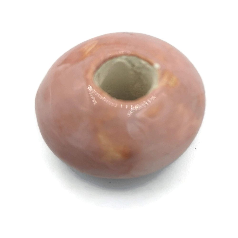1Pc Handmade Extra Large Round Beads, 7 mm Hole, Ceramic Craft Supplies for Macrame (25 mm, Coral Pink)