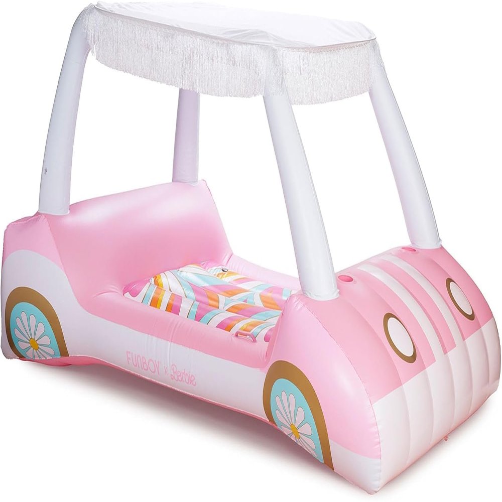 FUNBOY & Malibu Barbie Luxury Inflatable Golf Cart Summer Pool Float - Land or Water Inflatable with Cup Holder