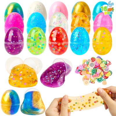 JOYIN 16 Pcs Prefilled Easter Eggs with Crystal, Galaxy, Slime and Confetti Stress Relief for Kids Easter Party Favors Supplies, Eggs Hunt, Basket Stuffers Fillers