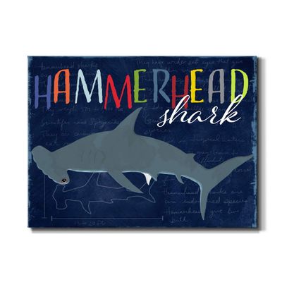 Renditions Gallery Canvas Animal Wall Art Modern Decorations Paintings Colorful Playful Hammerhead Shark Abstract Vibrant Lifestyle Artwork Prints for Kids Bedroom Nursery - 24"x36" LT33