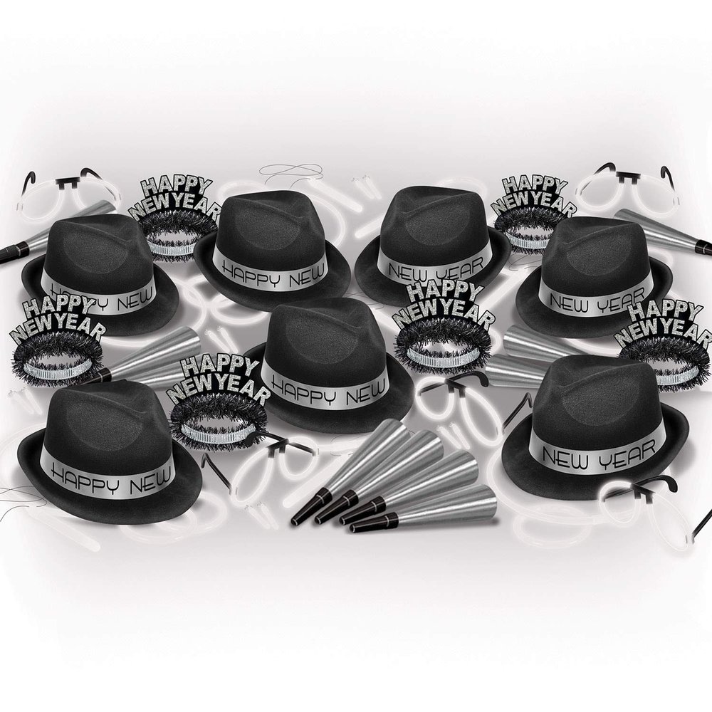 15.25" Vibrant Unique Happy New Year Silver Glow Assortments for 50