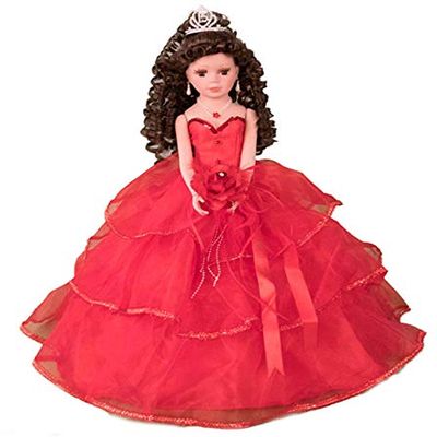 18 Quinceaera Last Doll with Umbrella Dress Stand  ltima Mueca Mis Quince Aos Keepsake, Traditional Hispanic Sweet 15 Doll, Ceremony & Table Centerpiece, Full Accessory KB18724-14B (Red)