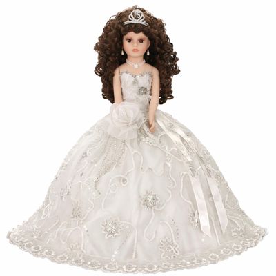 18 Quinceaera Last Doll with Umbrella Dress Stand ltima Mueca Mis Quince Aos Keepsake, Traditional Hispanic Mis 15 Doll, Ceremony & Table Centerpiece, Fully Accessorized KK18725-1 (White)
