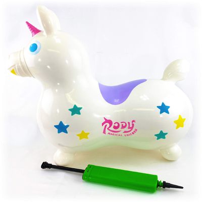 Gymnic Rody Magical Unicorn Inflatable Bounce & Ride, Matty's Toy Stop Exclusive White Multi-Color (6924) with Pump Included