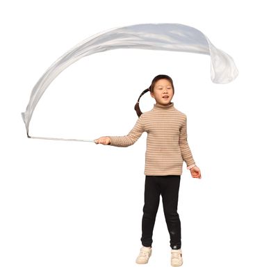 Winged Sirenny Youth Silk Ribbon Dancer Wand, Church Worship & Praise Adoration Dance Flag Banner, Juggling Play Silk Streamer with Rods (71" White)