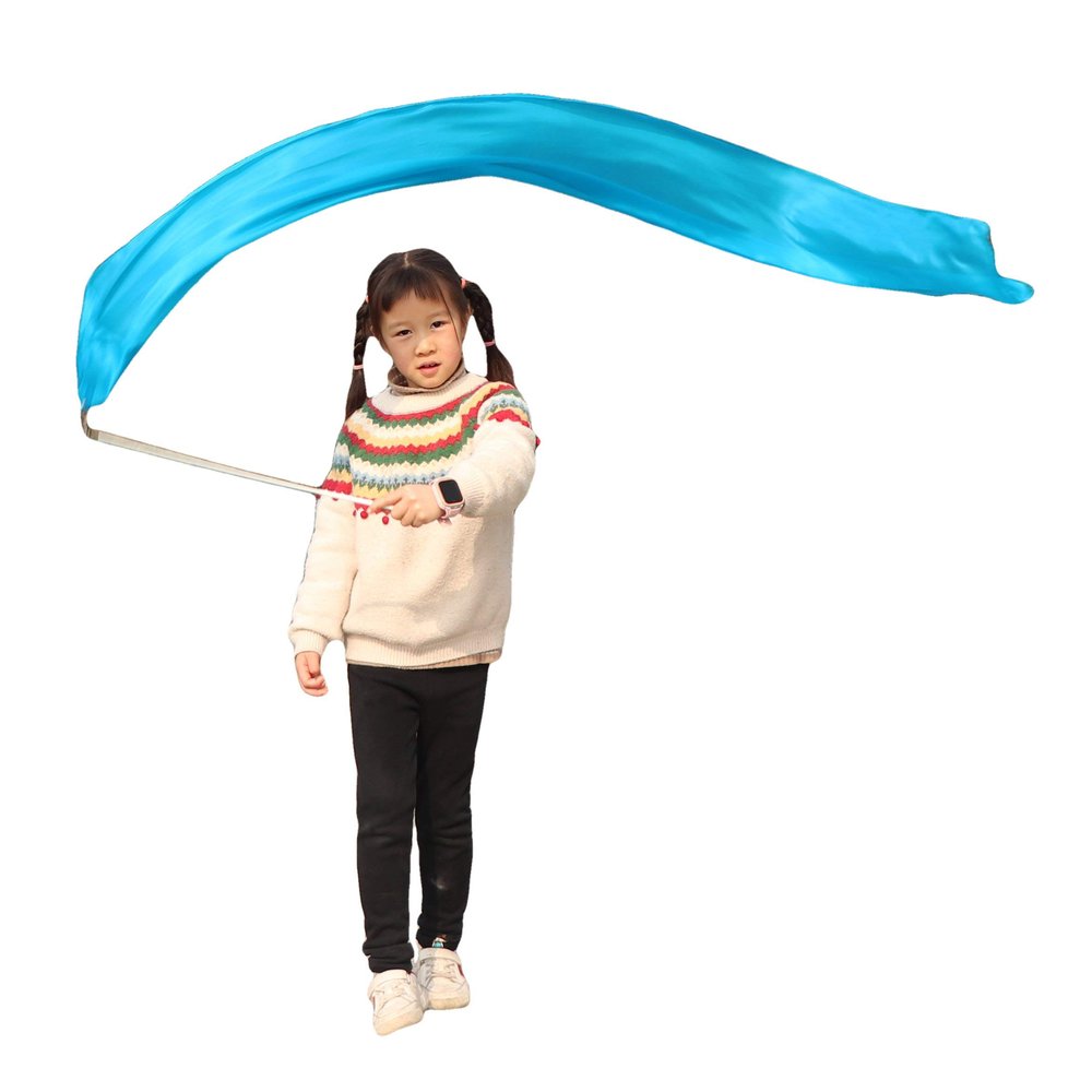Winged Sirenny Youth Silk Ribbon Dancer Wand, Church Worship & Praise Adoration Dance Flag Banner, Juggling Play Silk Streamer with Rods (71" Turquoise)