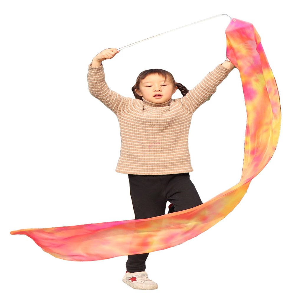 Winged Sirenny Youth Silk Ribbon Dancer Wand, Church Worship & Praise Adoration Dance Flag Banner, Juggling Play Silk Streamer with Rods (71" Sakura)