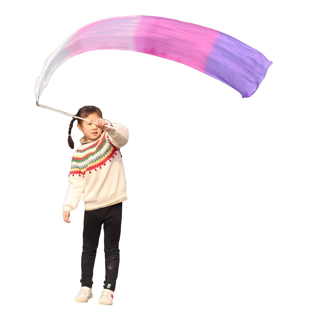 Winged Sirenny Youth Silk Ribbon Dancer Wand, Church Worship & Praise Adoration Dance Flag Banner, Juggling Play Silk Streamer with Rods (71" Prosperity)