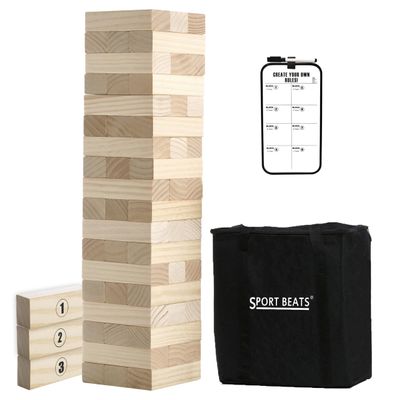 Outdoor Games Large Tower Stacking Game, 54 Wooden Blocks, Stack Up to 4 Ft Tall, Includes Carry Bag and Scoreboard, Backyard and Beach Lawn Yard Fun for Adults and Family