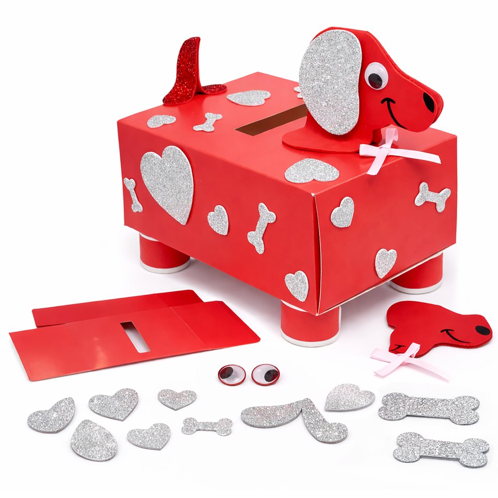4E's Novelty 2 Pack DIY Valentines Mailbox Craft Valentine's Day Card Exchange Dog Puppy Box for Kids, Mail Box Crafts for Kids Girls Boys - DIY Valentines Card Box