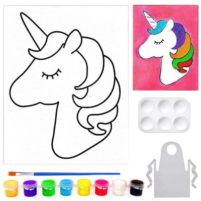 11 x 14 Canvas Painting Kit | Custom Unicorn Rainbow Theme Pre Drawn Stretched Canvas Kit | Birthday Gift | Kids Adults Paint Party Favor | DIY PARTY KIT