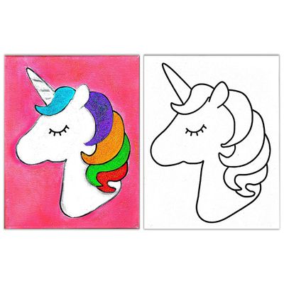 11x14 Pre Drawn Stretched Canvas Painting for Kids | Custom theme | Birthday Gift Unicorn Coloring| Paint party favor | DIY (11x14)