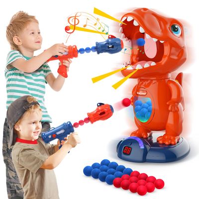 EagleStone Movable Dinosaur Shooting Toys for Kids Games with 2 Air Pump Gun, Party Toys with Score Record, LED & Sound, 48 Foam Balls Electronic Target Practice Gift for Boys and Girls
