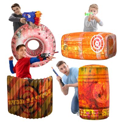 Skywin Inflatable Battle Bunkers - 4 Piece Obstacle Set for Play Combat and Laser Tag (Orange)