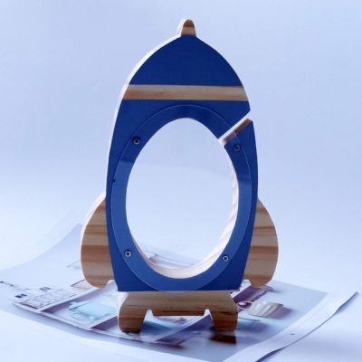 Lingland Nordic Wood Rocket Money Box Toys Living Room Decoration Piggy Bank Interior Decoration (Color : Grey)