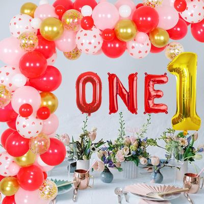 Valentines Day 1st Birthday Decorations Balloon Arch Kit Sweetheart Party Decorations Number 1 Balloon for Girl, My 1st Valentines Day Party