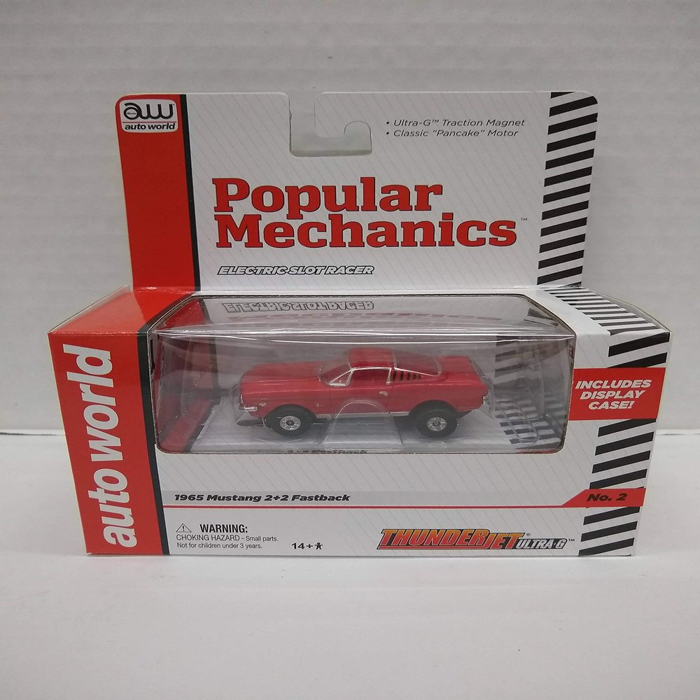 Auto World SC269 Popular Mechanics 1965 Mustang 2+2 Fastback (Red) HO Scale Electric Slot Car