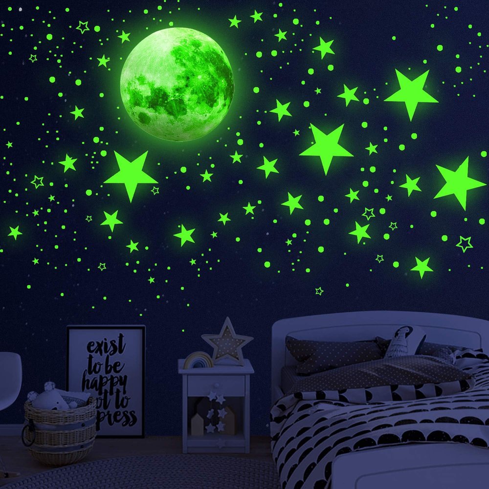 1086Pcs Glow in The Dark Stars, Glow in The Dark Moon for Ceiling Planets Space Wall Stickers Solar System Galaxy Wall Decals for Kids Boys Bedroom Living Room Decoration (Green)
