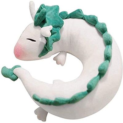 Akebrog Anime Cute White Dragon Neck Pillow U-Shaped Travel Pillow Doll Plush Toy Dragon Neck Pillow, Soft Plush Dragon Stuffed Doll Japanese Animation Pillow Neck U-Shape