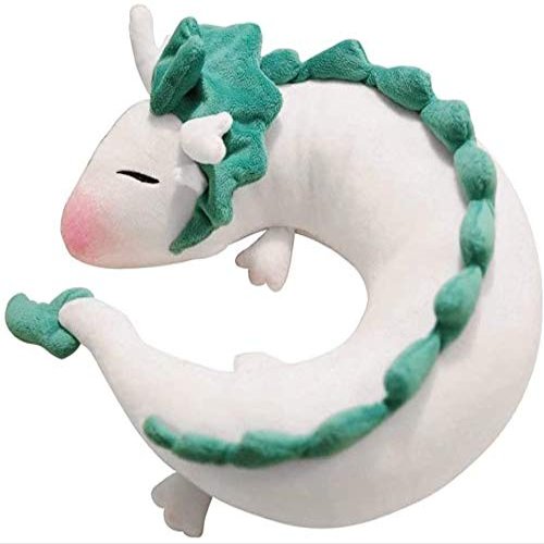 Akebrog Anime Cute White Dragon Neck Pillow U-Shaped Travel Pillow Doll Plush Toy Dragon Neck Pillow, Soft Plush Dragon Stuffed Doll Japanese Animation Pillow Neck U-Shape
