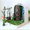 Fairy room in the suitcase. Miniature dollhouse forest diorama 1:12 scale. Tiny magical view 3