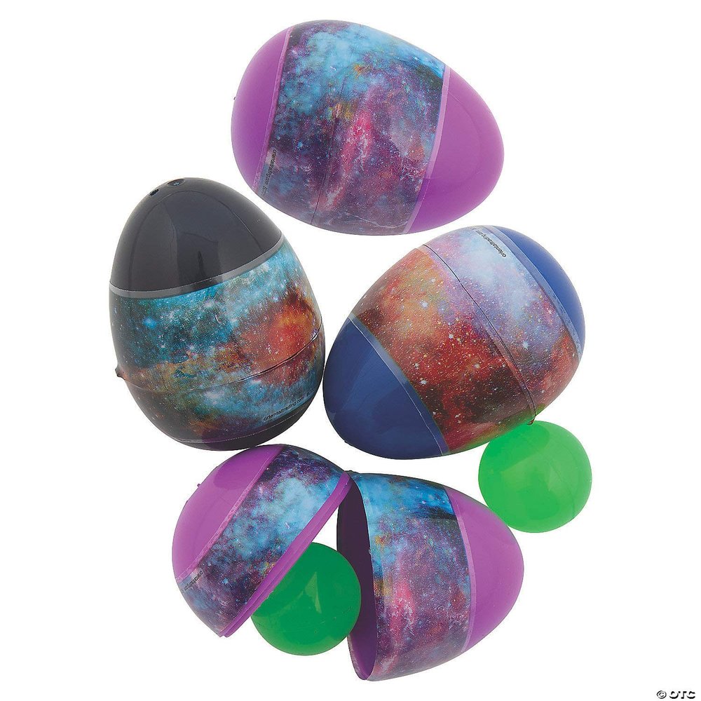 12 Piece(s) Galaxy Glow-in-The-Dark Bouncy Ball-Filled Plastic Easter Eggs