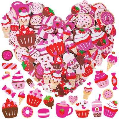 455 Pcs Asssorted Heart Dessert Prints Stickers Craft Smile Face Heart Cupcake Ice Cream Candy Donut Foam Cutouts Stickers Self-Adhesive Embellishments for Kids Mother's Day Valentine's Day Gift Decor