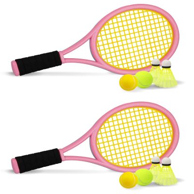Kids Tennis Racket,17 Inch Plastic Tennis Racket with 2 Soft Balls,2 Tennis Balls and 4 Shuttlecocks for Kid,Toddler Outdoor/Indoor Sport Play (Pink&Blue)