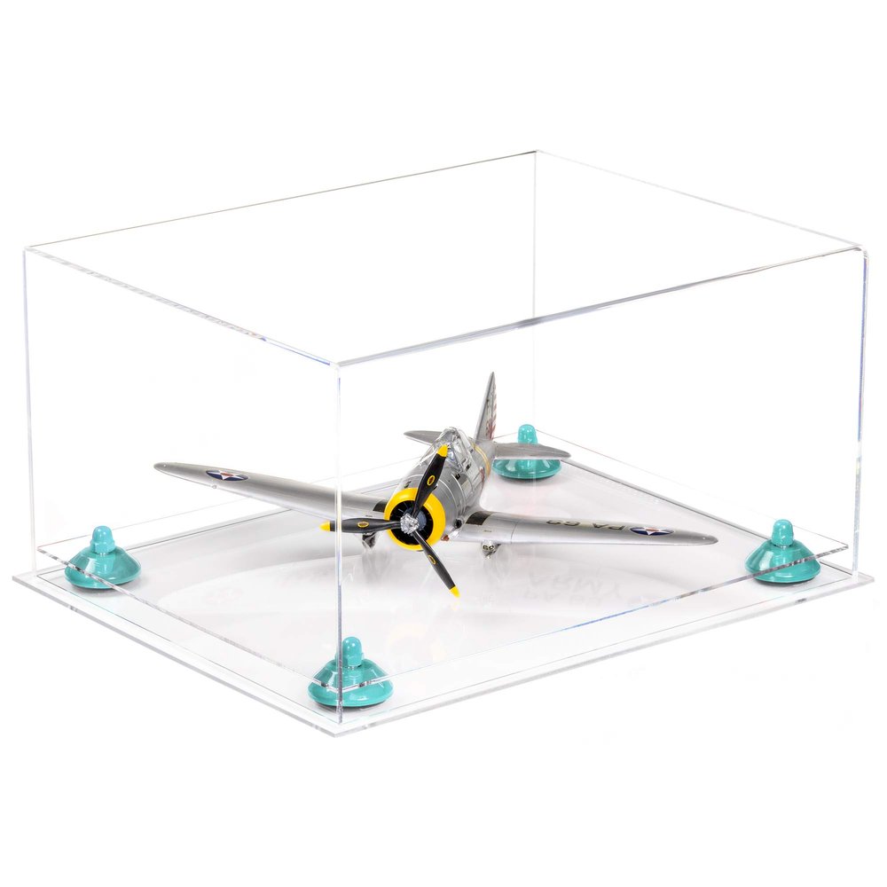 Better Display Cases Acrylic Versatile Display Case - Large Rectangle Box with Clear Case, Light Blue Risers and Clear Base 15.25" x 12" x 8" (A026/V12)