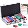 Gamie Poker Set in Aluminum Case, Casino Poker chip Kit with 300 Chips, 2 Decks of Playing Cards, 5 Dice, and 1 Deluxe Case, Fun Game Night Supplies, Best Poker Gifts for Teens and Adults, Black view 1