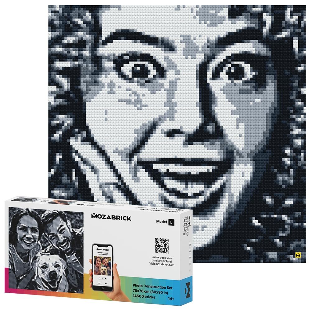 MOZABRICK Building Set Model L | Craft Kit for Adults |Custom Photo Mosaic That Turns Any Picture into a Pixel Art Made from Building Blocks | Personalized Wall Art and Original Gift