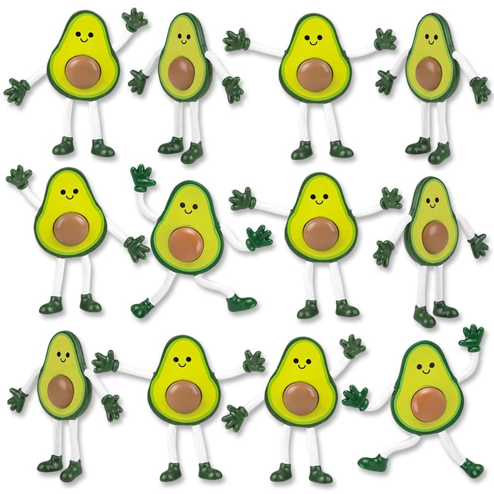 ArtCreativity Bendable Avocado Toys - Set of 12 Flexible Avocado Figurines, Fun Toy Avocados for Kids, Stress Relief Fidget Toys, Avocado Birthday Decorations, Party Favors, and Gifts for Boys & Girls