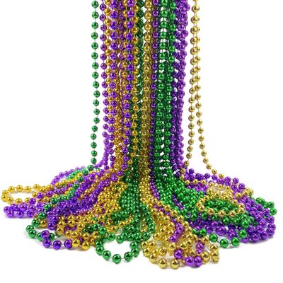 Bnikion 24 Pack Mardi Gras Bead Necklace Bulk 33" Multi Colors Carnival Necklaces for Mardi Gras Party Favors St. Patrick's Day Costume Jewelry Necklace Assorted Metallic Colors in Gold Green Purple