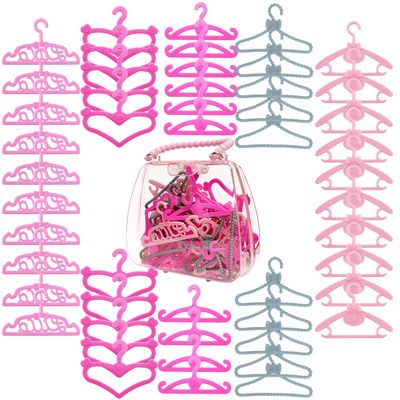 HighFun 50PCS Doll Hangers for Barbie Hangers for Doll Clothes 1 Pink Lovely Box Storage for 11.5 inch Dolls Girl Gifts Birthday Gifts