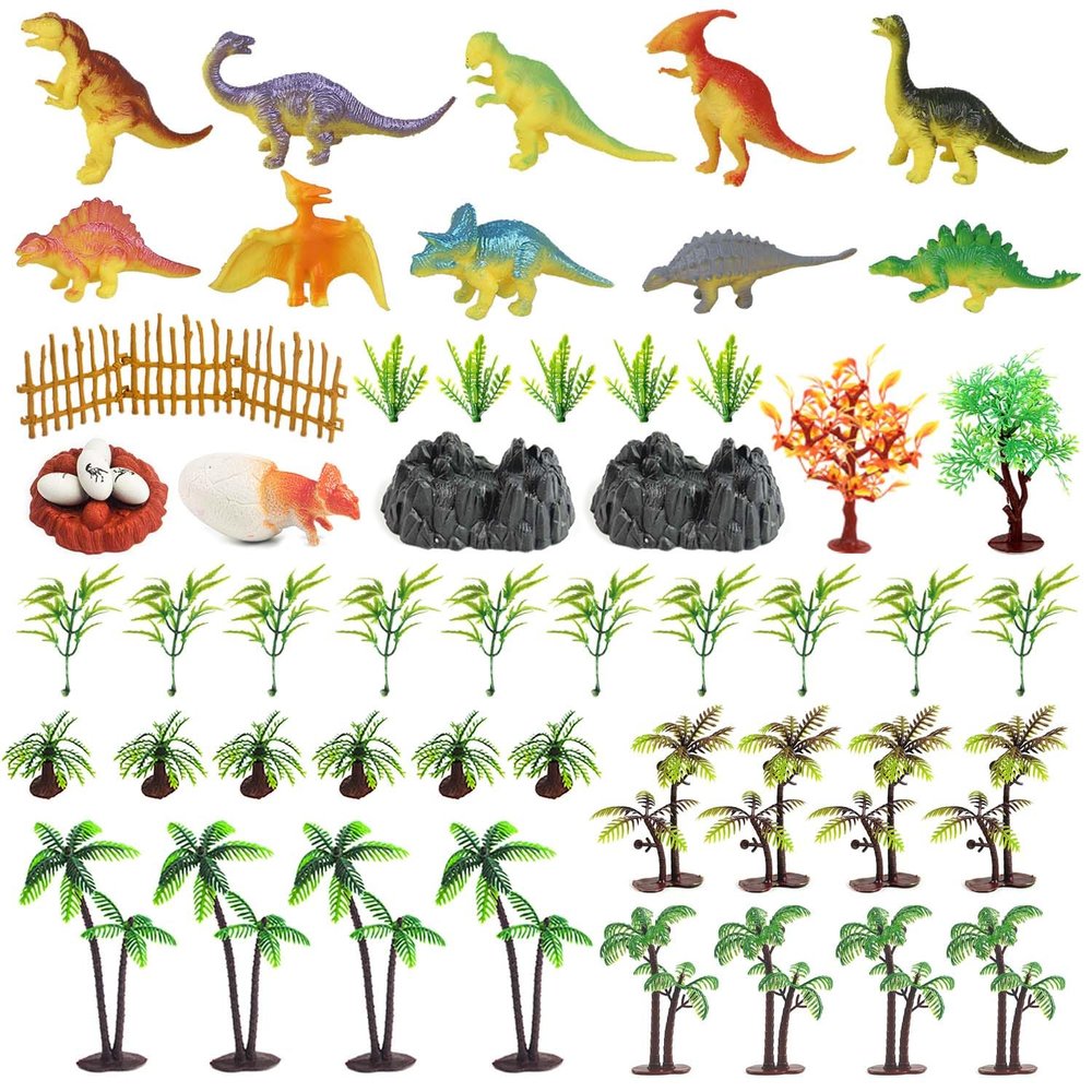 56 Pcs Trees Cake Decorations,Dinosaurs Toys Set, Dinosaurs Cake Decorations Model Trees Ho Scale Trees, Kids Dinosaurs Toys Set for Boys and Girls Woodland Scenics or Cake Topper