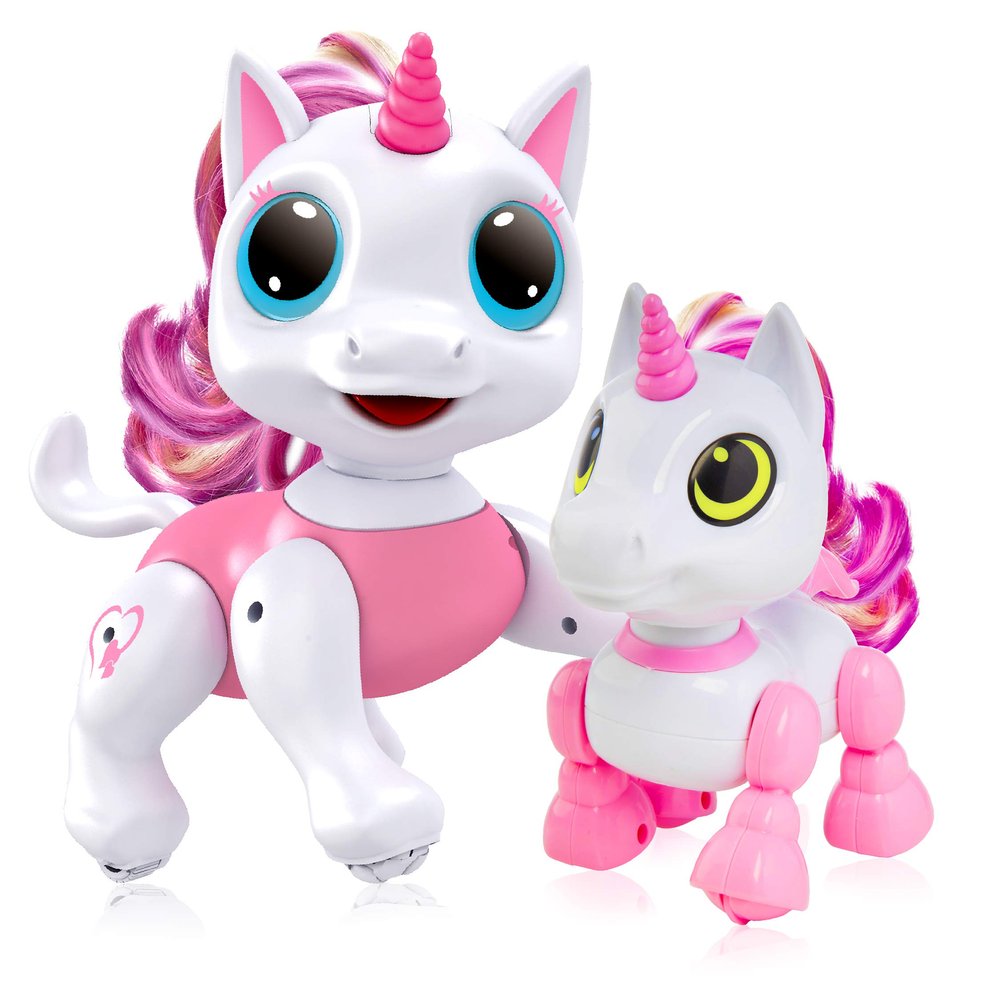 Power Your Fun Robo Pets Unicorn Toy 2pk Set - Unicorns Gifts for Girls and Kids (1) Unicorn Robot STEM Toy with Interactive Hand Gestures or Remote Control to Move and (1) Mini Automated Smart Robot