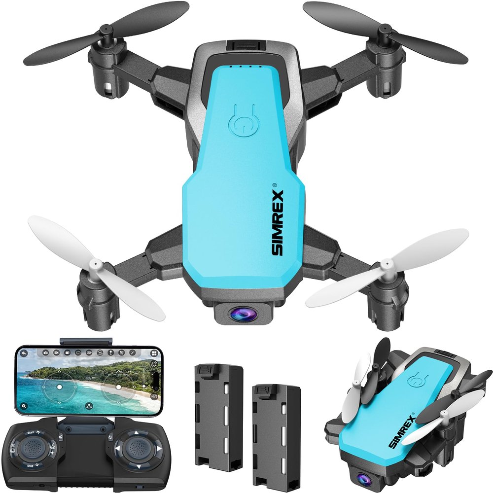 SIMREX X300C Mini Drone with Camera 720P HD FPV, RC Quadcopter Foldable Drone With Altitude Hold, 3D Flip, Headless Mode, Gravity Control and 2 Batteries, Gifts for Kids, Adults, Beginner (Blue)