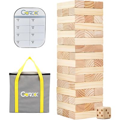 GOROCK Giant Tumbling Tower Game57Pcs Wooden Block Stacking Game Over 4.2FTClassic Family Indoor Outdoor Yard Party Games for Kids and Adults with Carry Bag