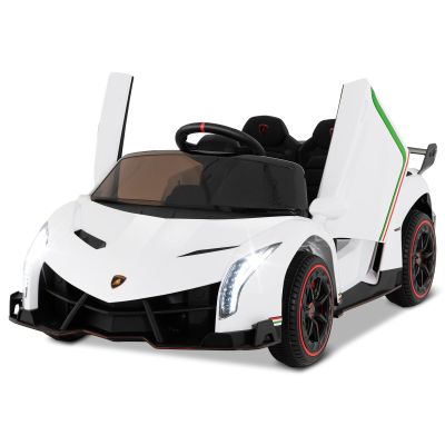Costzon Ride on Car, Lamborghini Licensed 12V Battery Powered 4WD Sports Car with Remote Control, 3 Speeds, Hydraulic Doors, LED Lights, Towing Wheel, Horn, Music, Electric Vehicle for Kids Aged 3-8