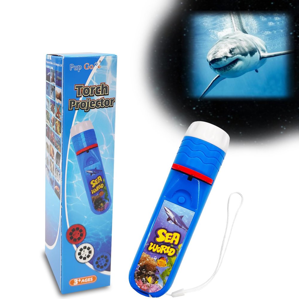 Pup Go Sea World Projector Flashlight for Kids Ages 3 4 5 6 7, with 3 Discs 24 Images, Sea Creatures Toys for Boys Girls, Shark Toy for Kid, Occean Night Light Projector, Shark Gifts Games for Kids