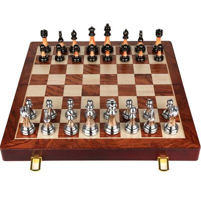 DHHVIC Folding Magnetic Travel Chess Set, Solid Wood and Internal Storage Metal Luster Chess, Wooden Box Storage Folding Chess Set