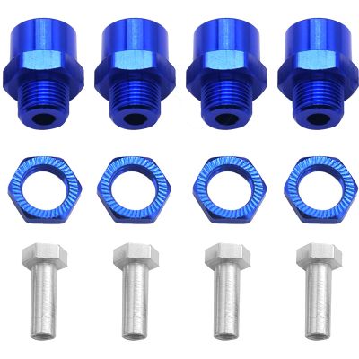4Pack Share Goo Metal 12mm to 17mm Wheel Hex Drive Hub Adapter Conversion 15mm Offset Extension Compatible with Tamiya Axial RC4WD Traxxas HPI Himoto HSP 1/10 RC Car Buggy Truck Tires (Blue)