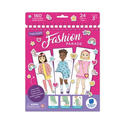 Educational Insights PaperCraft Fashion Parade - Paper Dolls and Dress Up Toys, Kids Craft Kits, Travel Toys for Toddlers 3-5, Fashion Dolls, Paper Doll Book, Drawing Activities for Boys and Girls