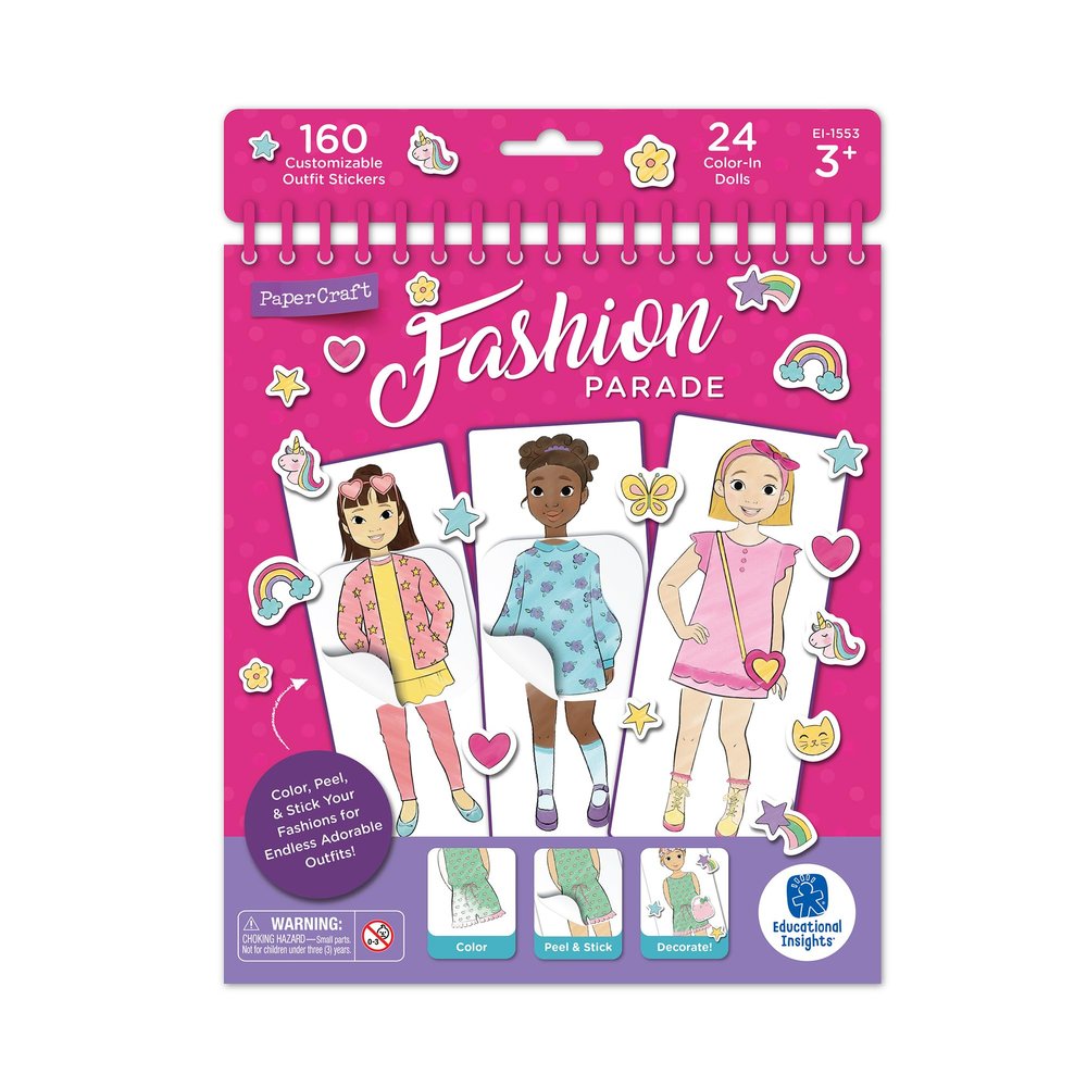 Educational Insights PaperCraft Fashion Parade - Paper Dolls and Dress Up Toys, Kids Craft Kits, Travel Toys for Toddlers 3-5, Fashion Dolls, Paper Doll Book, Drawing Activities for Boys and Girls