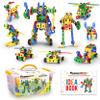 PicassoTiles 201pc STEM Learning Block Construction Kit with Power Drill and Clickable Ratchet Educational Engineering Toy Set Kids Age 3 Plus Preschool Activity Creative Play with Idea Book PTN201 view 1