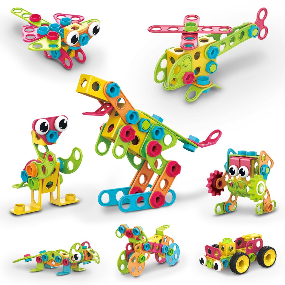 PicassoTiles STEM Learning Toys 250 Piece Building Block Kids Construction Engineering Kit Toy Blocks Children Early Education Playset w/Free IdeaBook, Power Drill, Clickable Ratchet, Age 3+ PTN250