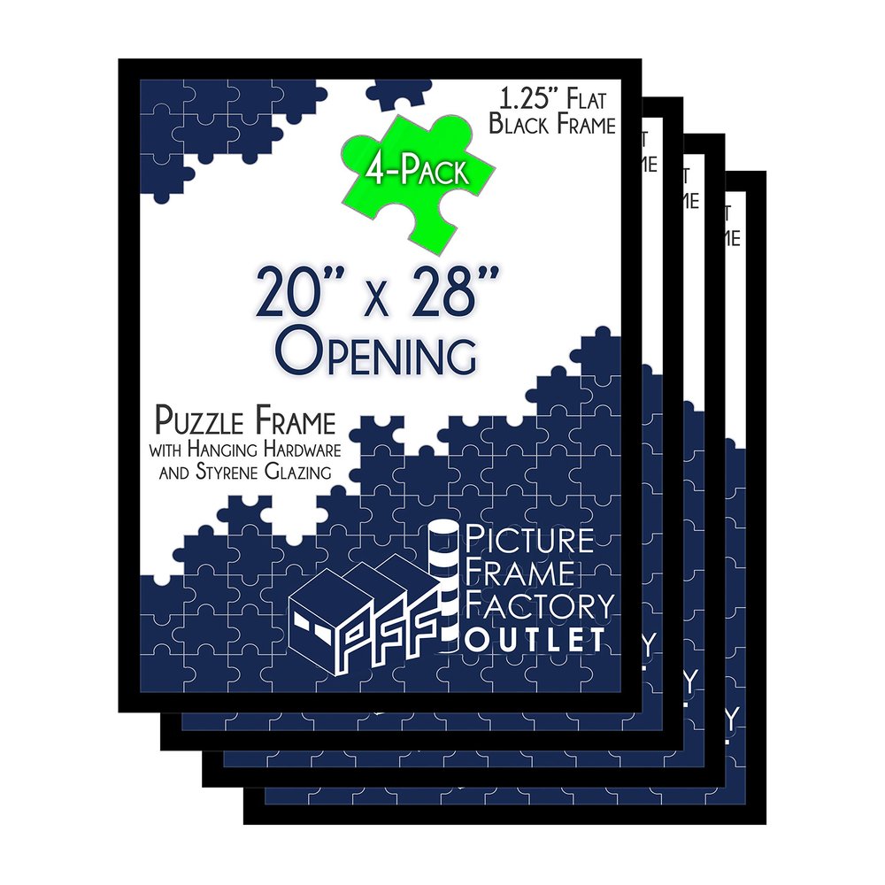 (4) -20x28-1.25" Flat Black Profile - Puzzle Frame - Hanging Hardware and Plexiglass Included