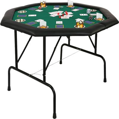 LUCKYERMORE 48" Folding Poker Table, Professional 8 Player Casino Poker Table w/Cup & Foldable Leg, Octagon Texas Hold'em Poker Mat for Blackjack, Club, Family Games
